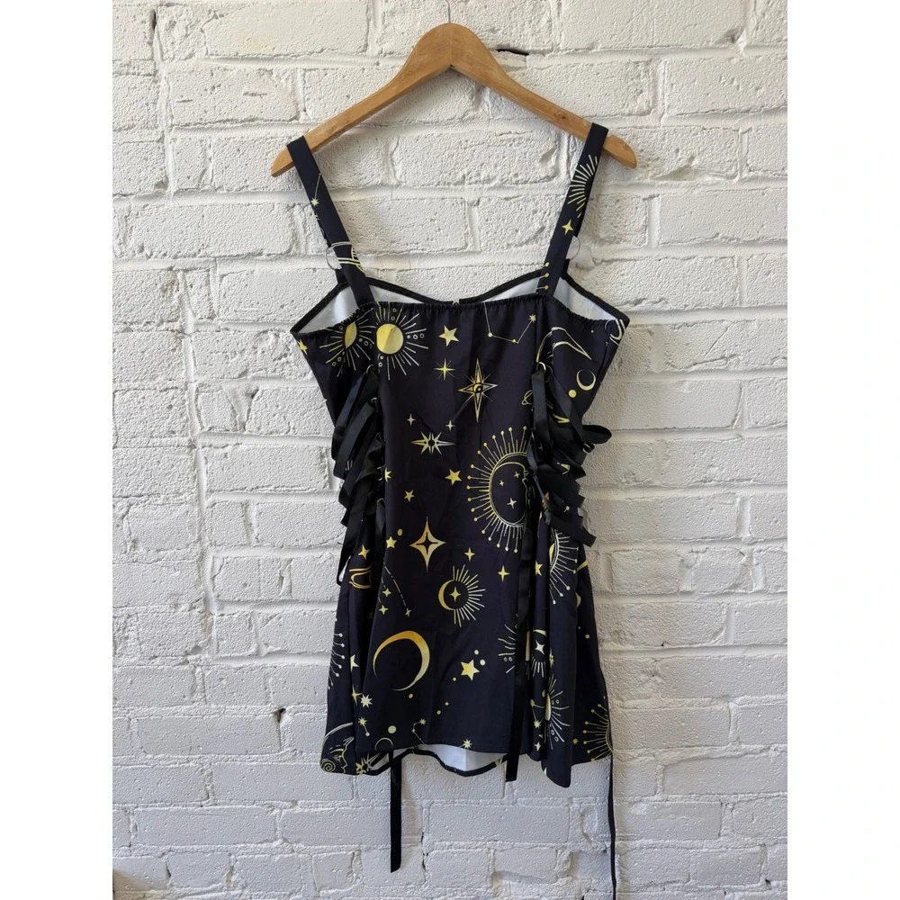 Moon Star Celestial Mini Dress Womans L Witchy Gothic‎ Festival Fairy Grunge
